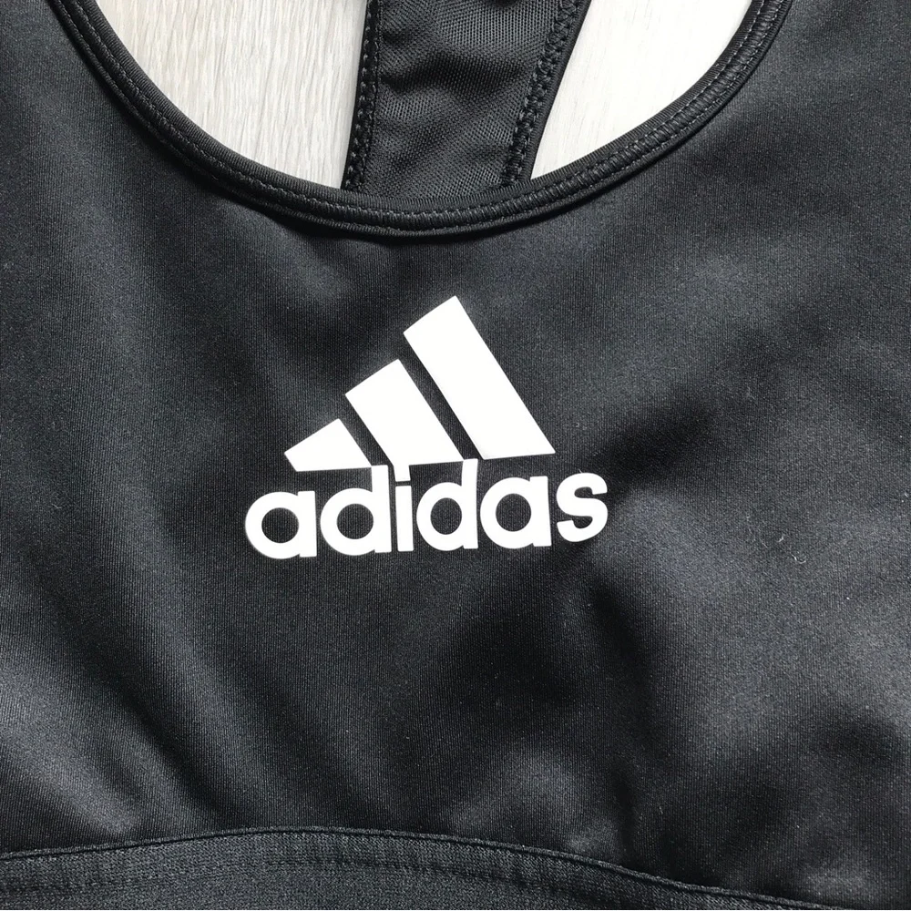 ADIDAS SPORTS BRA BLACK RACERBACK LOGO FIRM SUPPORT WOMENS SMALL - Picture 2 of 8